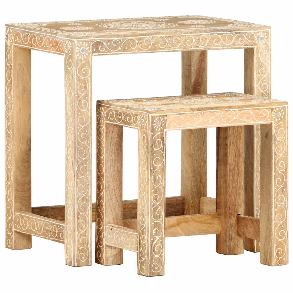 Set Tavolini da Salotto 2 pz in Legno Massello di Mango | homemem39