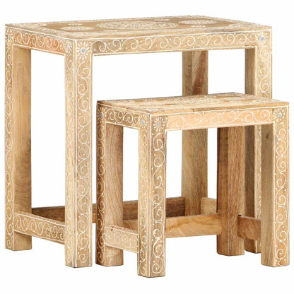 Set Tavolini da Salotto 2 pz in Legno Massello di Mango | homemem39