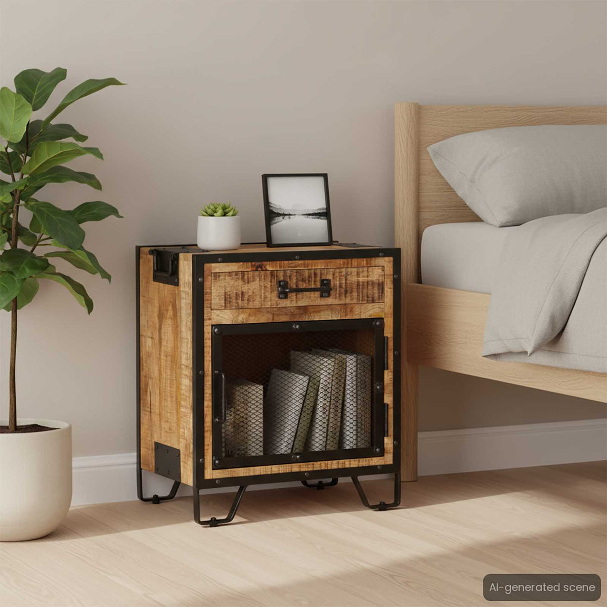 Comodino 43x30x51 in Legno Massello di Mango Grezzo