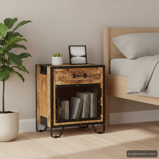 Comodino 43x30x51 in Legno Massello di Mango Grezzo