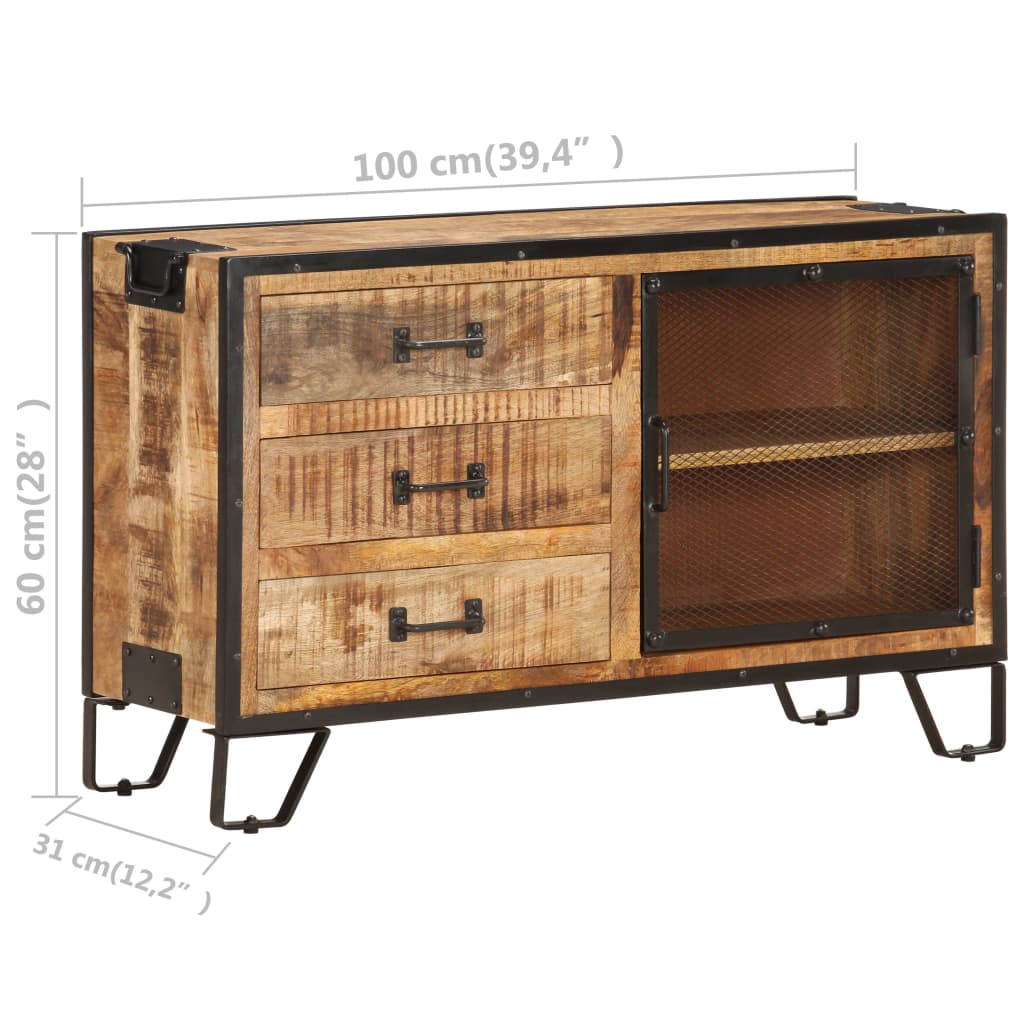 Credenza 100x31x60 cm in Legno Massello di Mango Grezzo - homemem39