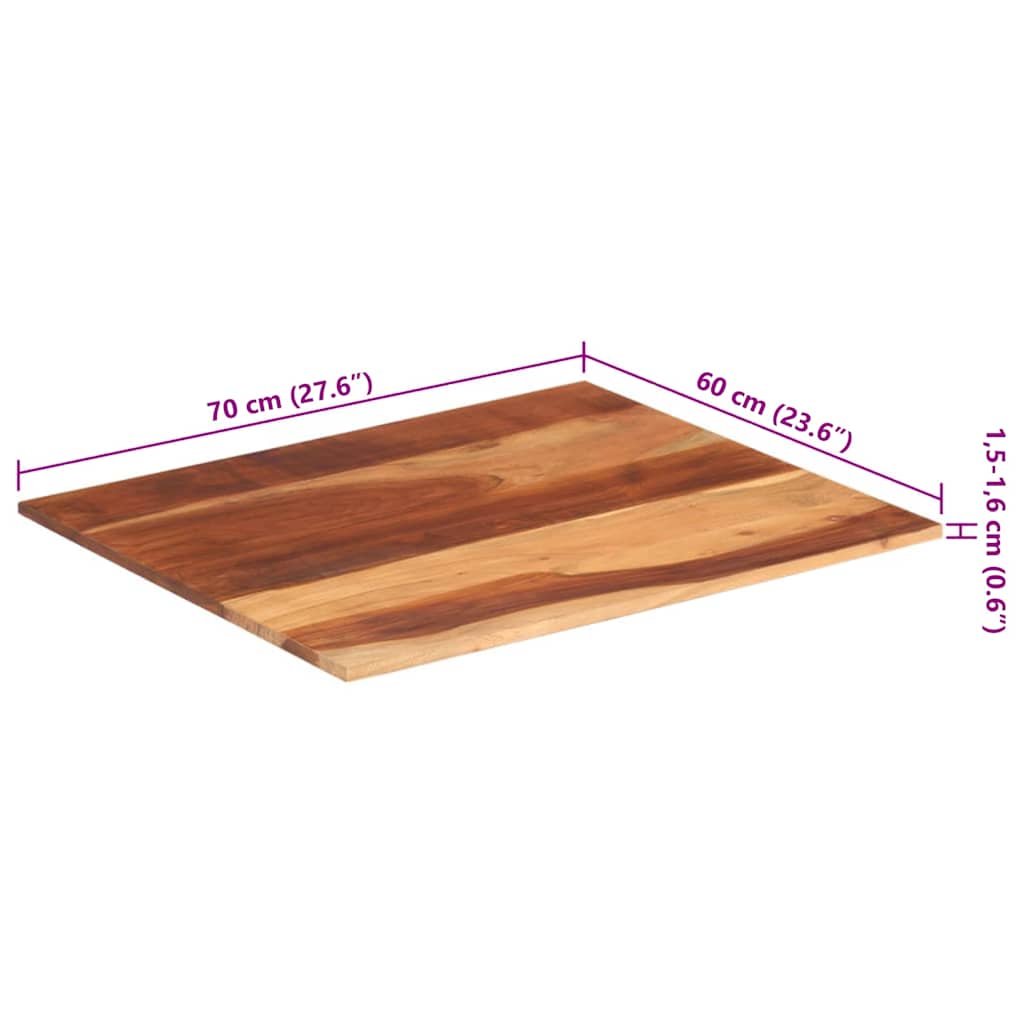 Piano Tavolo in Legno Massello di Acacia 15-16 mm 60x70 cm