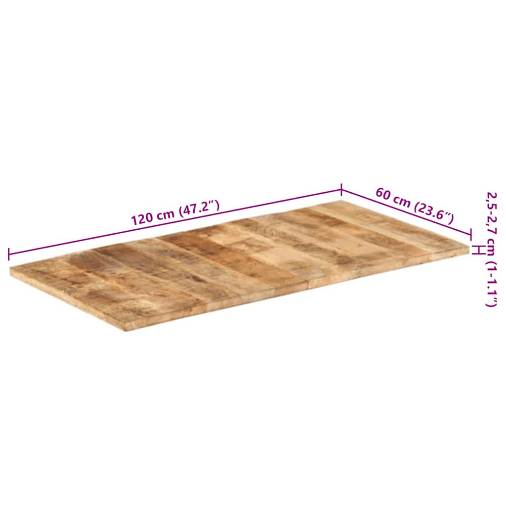 Piano Tavolo in Legno Massello Mango 25-27 mm 120x60 cm | homemem39