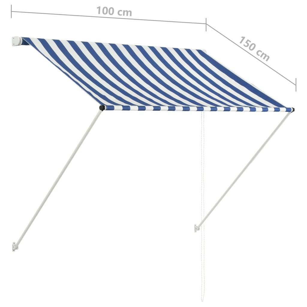 Tenda da Sole Retrattile 100x150 cm Blu e Bianco