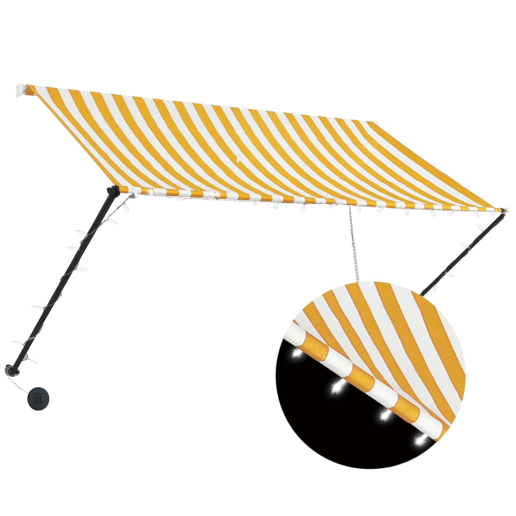 Tenda da Sole Retrattile con LED 250x150 cm Giallo e Bianco