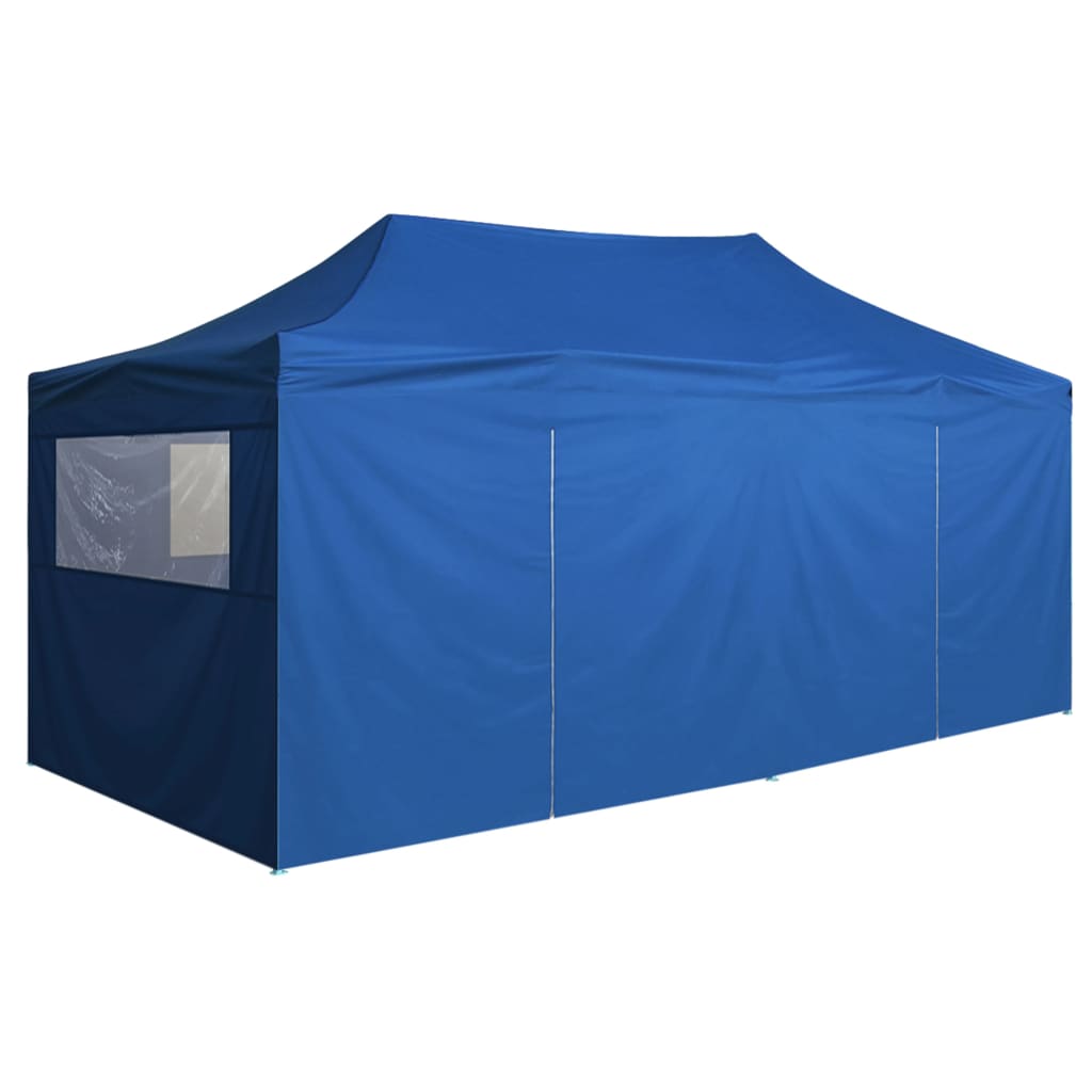 Gazebo Pieghevole con 4 Pareti 3x6m Acciaio Blu