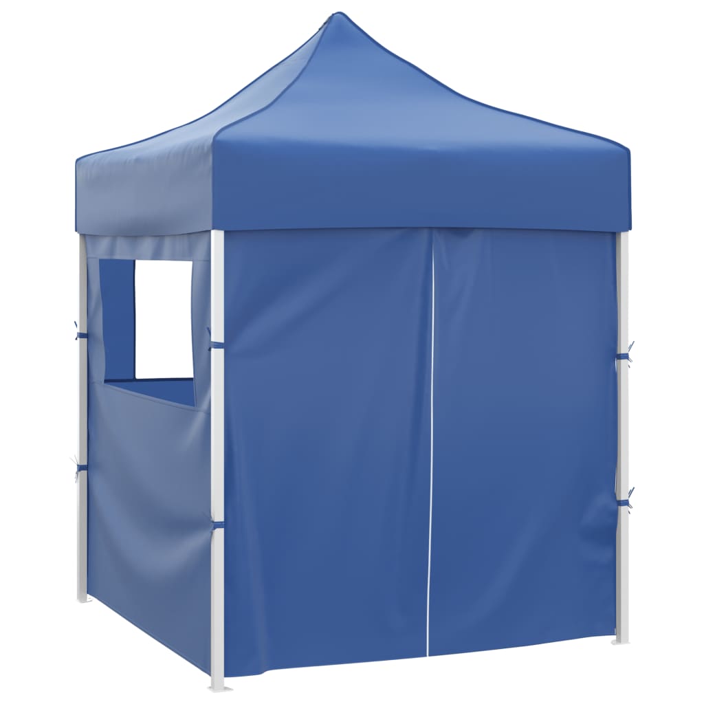 Gazebo Pieghevole Professionale 4 Pareti 2x2m Acciaio Blu - homemem39