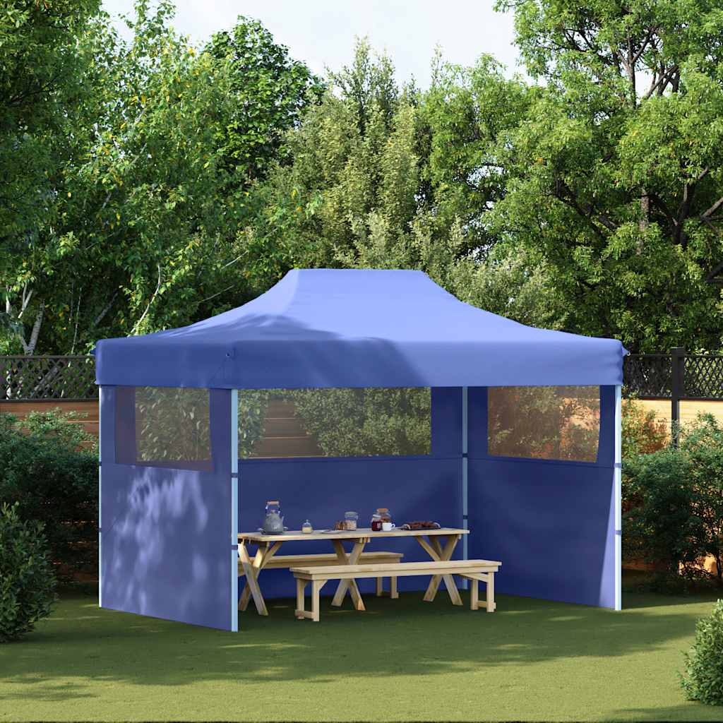 Gazebo Professionale Pieghevole con 3 Pareti 3x4m Acciaio Blu - homemem39