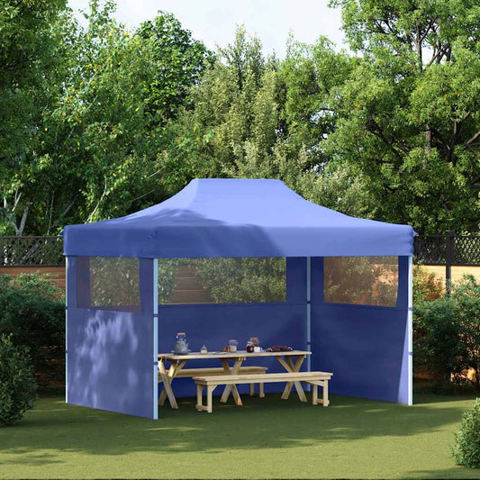 Gazebo Professionale Pieghevole con 3 Pareti 3x4m Acciaio Blu - homemem39