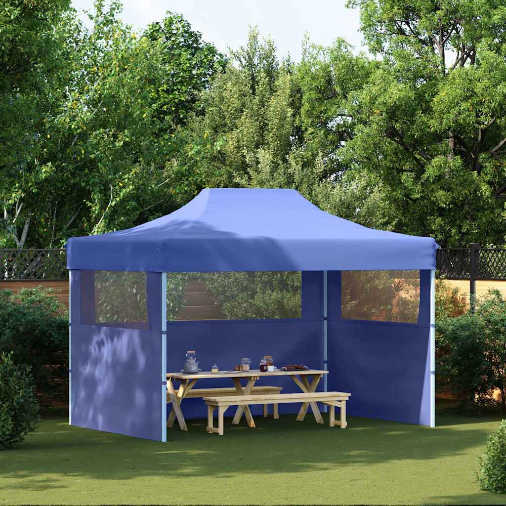 Gazebo Professionale Pieghevole con 3 Pareti 3x4m Acciaio Blu
