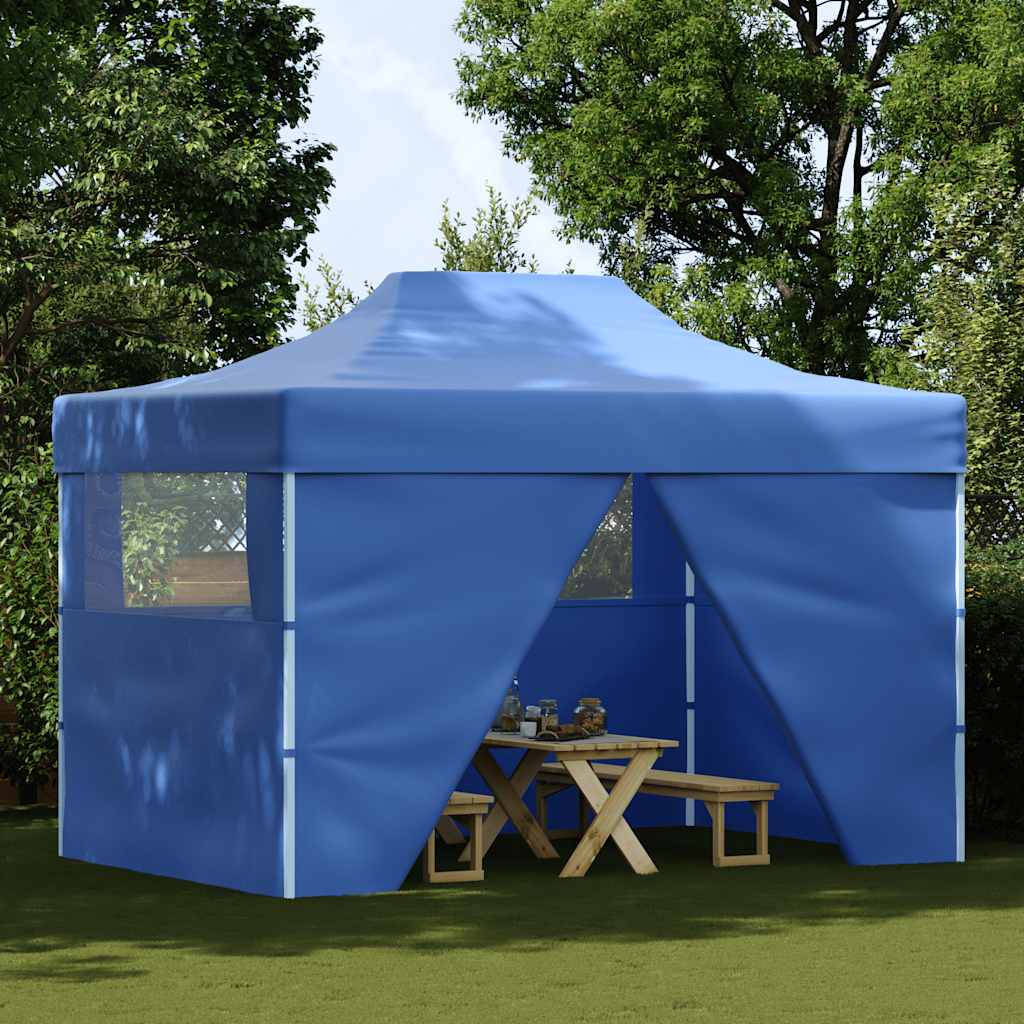 Gazebo Professionale Pieghevole con 4 Pareti 3x4 m Acciaio Blu - homemem39