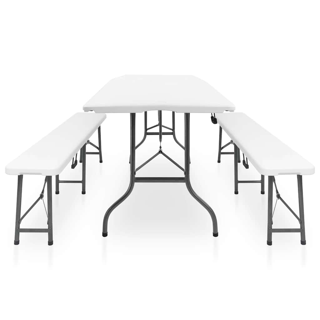 Tavolo Giardino Pieghevole 2 Panche 180cm Acciaio e HDPE Bianco