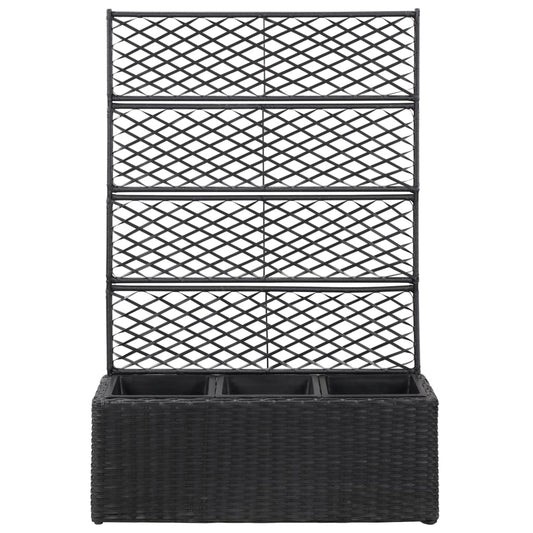 Letto Rialzato a Traliccio 3 Vasi 83x30x130 cm Polyrattan Nero