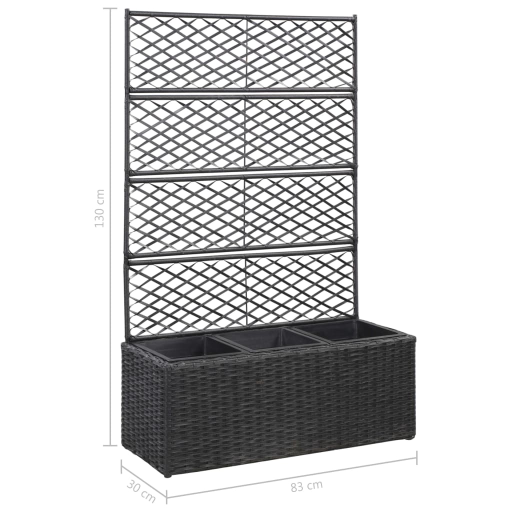 Letto Rialzato a Traliccio 3 Vasi 83x30x130 cm Polyrattan Nero
