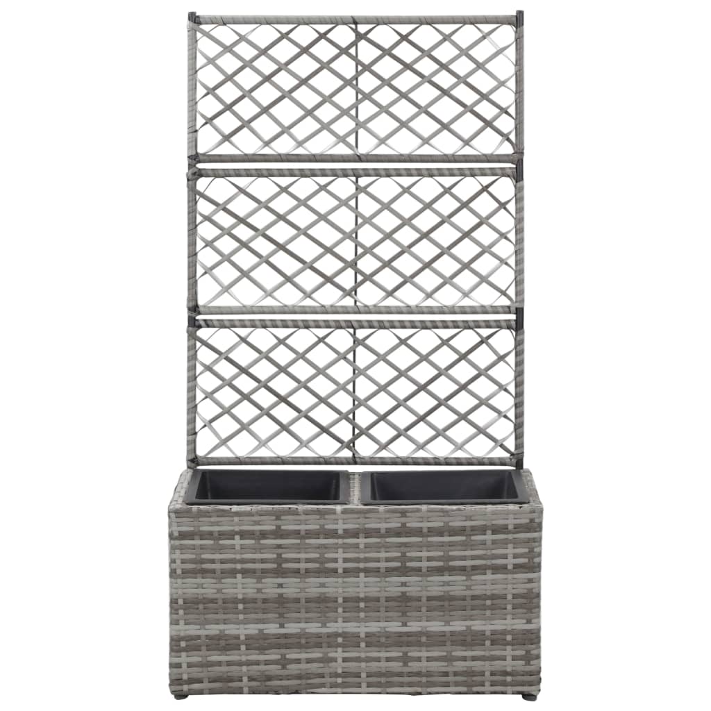 Letto Rialzato a Traliccio 2 Vasi 58x30x107cm Polyrattan Grigio - homemem39