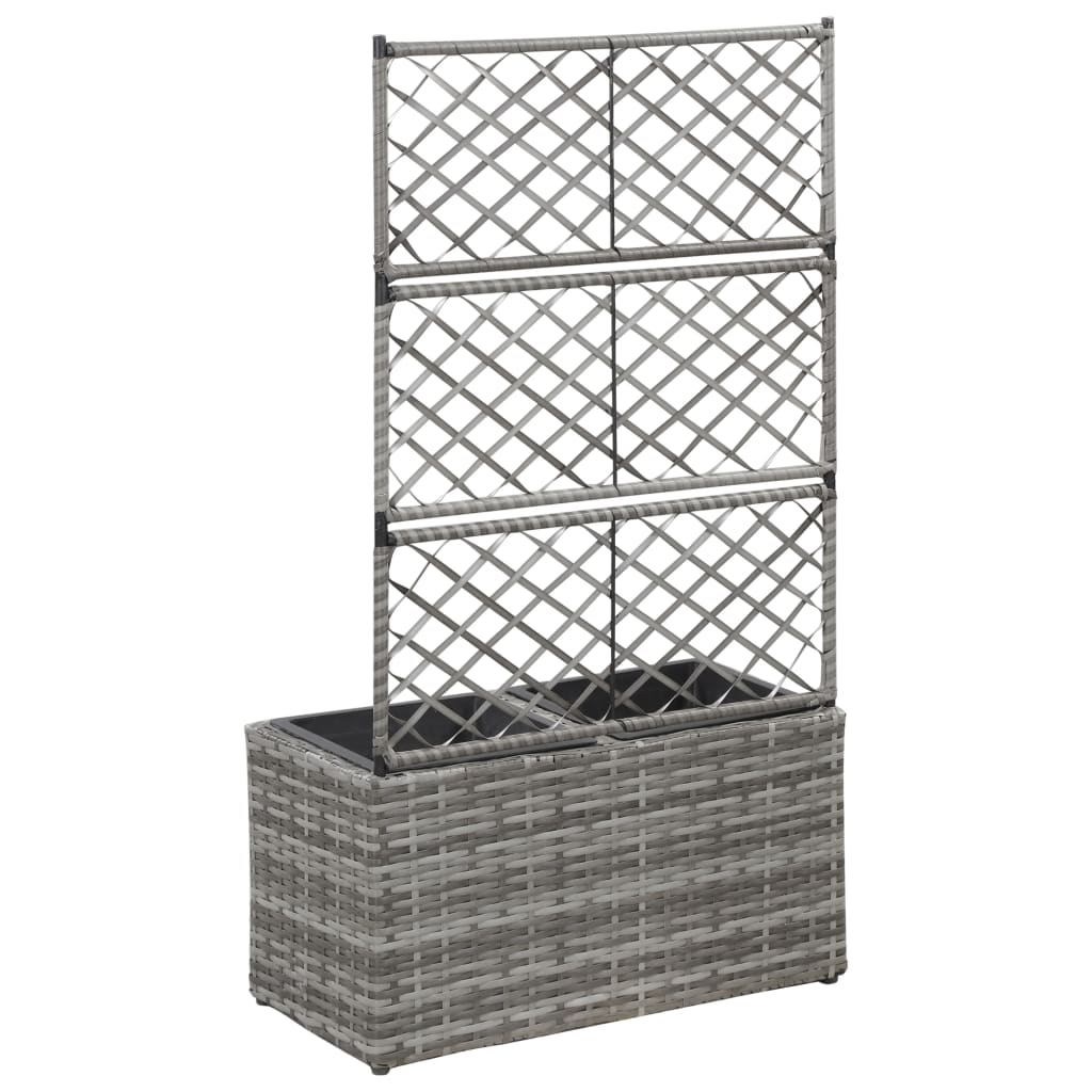 Letto Rialzato a Traliccio 2 Vasi 58x30x107cm Polyrattan Grigio - homemem39