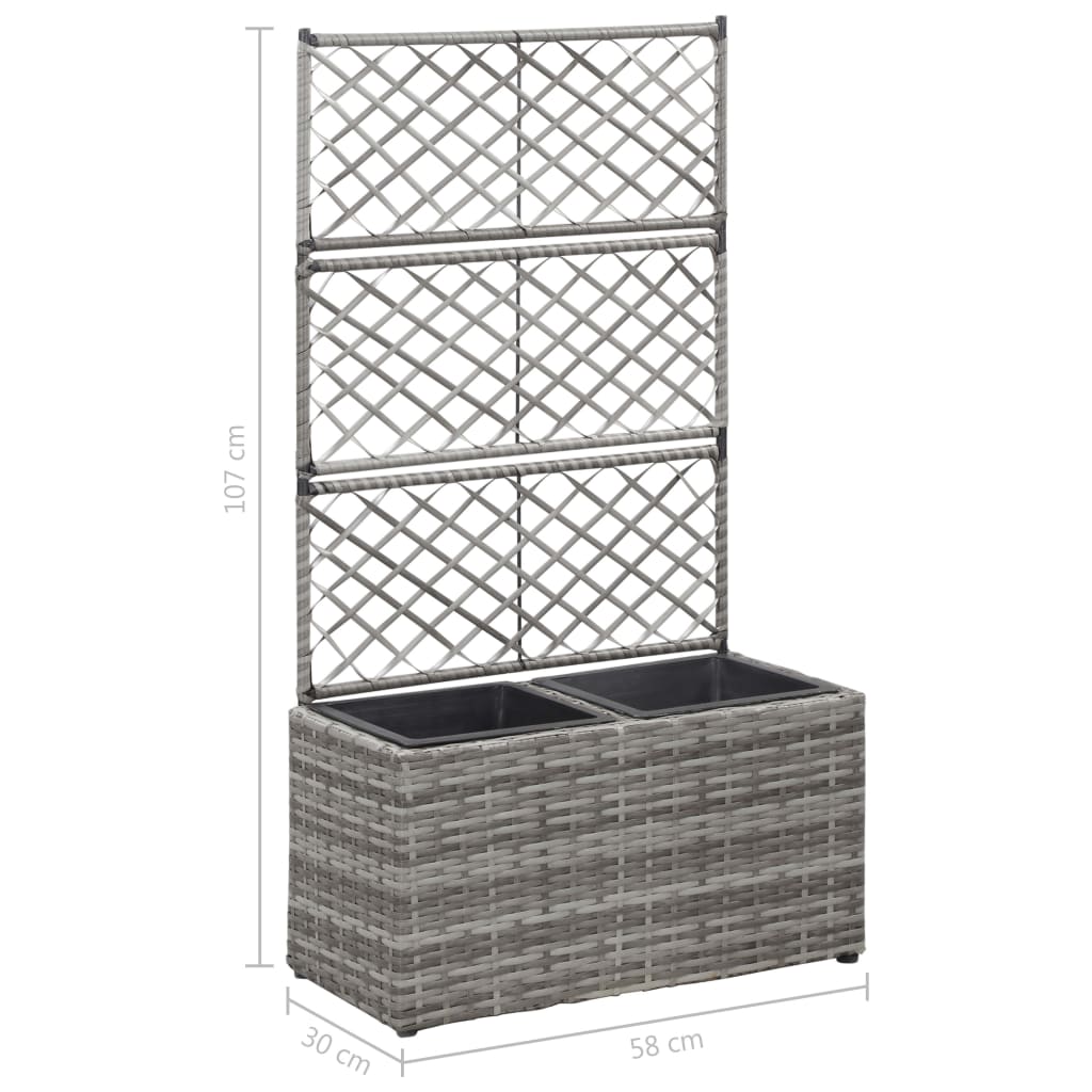 Letto Rialzato a Traliccio 2 Vasi 58x30x107cm Polyrattan Grigio - homemem39
