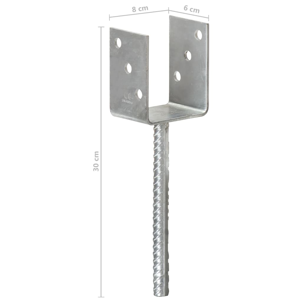 Picchetti per Recinzione 6 pz Argento 8x6x30 cm Acciaio Zincato - homemem39