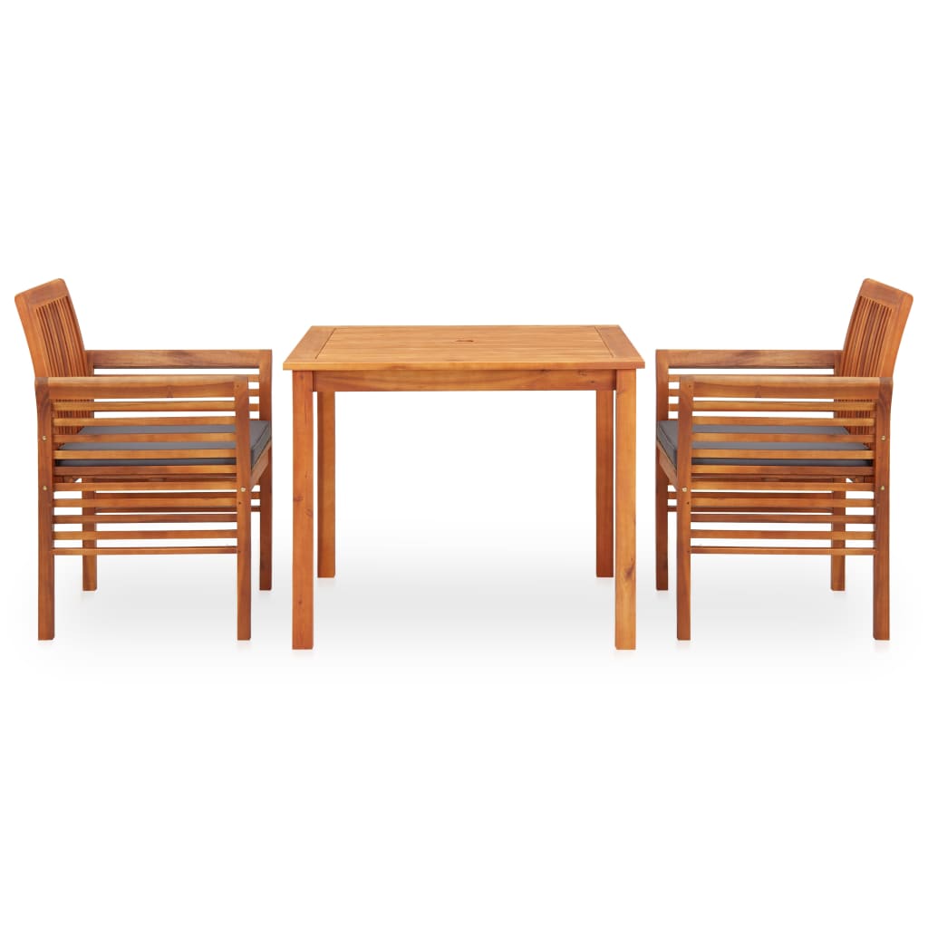 Set da Pranzo da Giardino 3 pz con Cuscini Massello di Acacia - homemem39