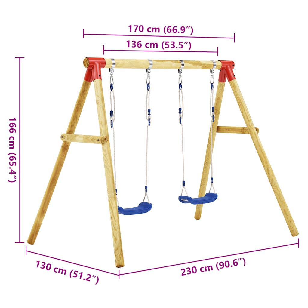 Set Altalena da Giardino 230x130x166 cm in Legno di Pino | homemem39