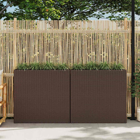 Letti Rialzati da Giardino con 4 Vasi 2 pz in Polyrattan Marrone | homemem39