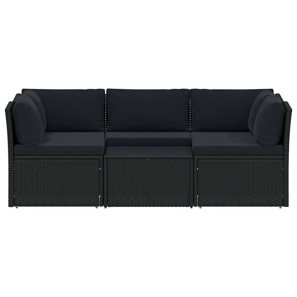 Set Divani da Giardino 4 pz con Cuscini in Polyrattan Nero