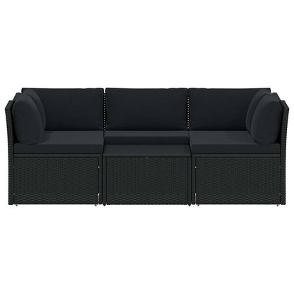 Set Divani da Giardino 4 pz con Cuscini in Polyrattan Nero