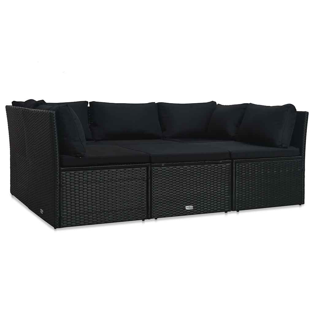 Set Divani da Giardino 4 pz con Cuscini in Polyrattan Nero | homemem39
