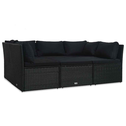 Set Divani da Giardino 4 pz con Cuscini in Polyrattan Nero | homemem39