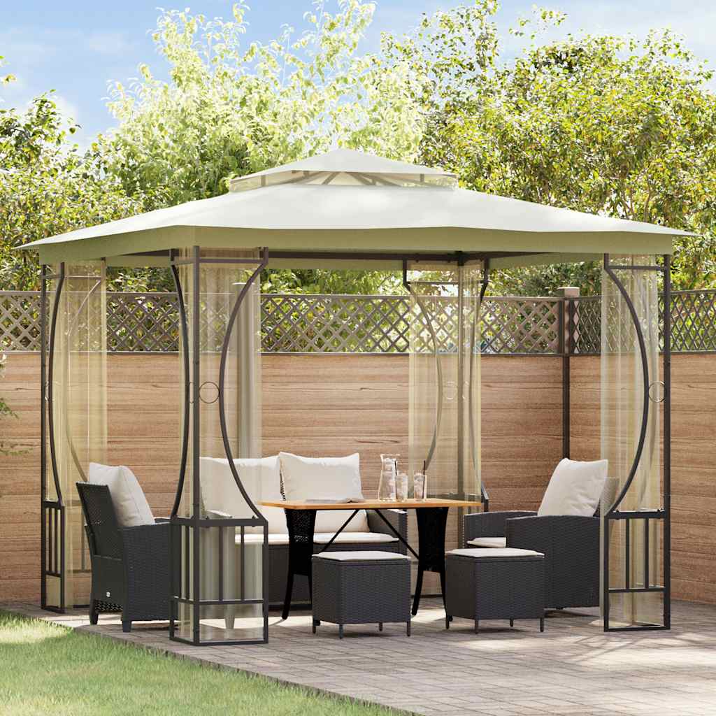 Gazebo con Rete 300x300x265 cm Crema - homemem39