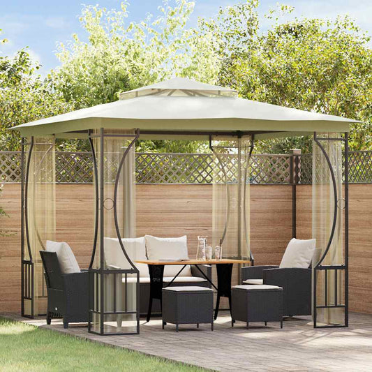 Gazebo con Rete 300x300x265 cm Crema - homemem39