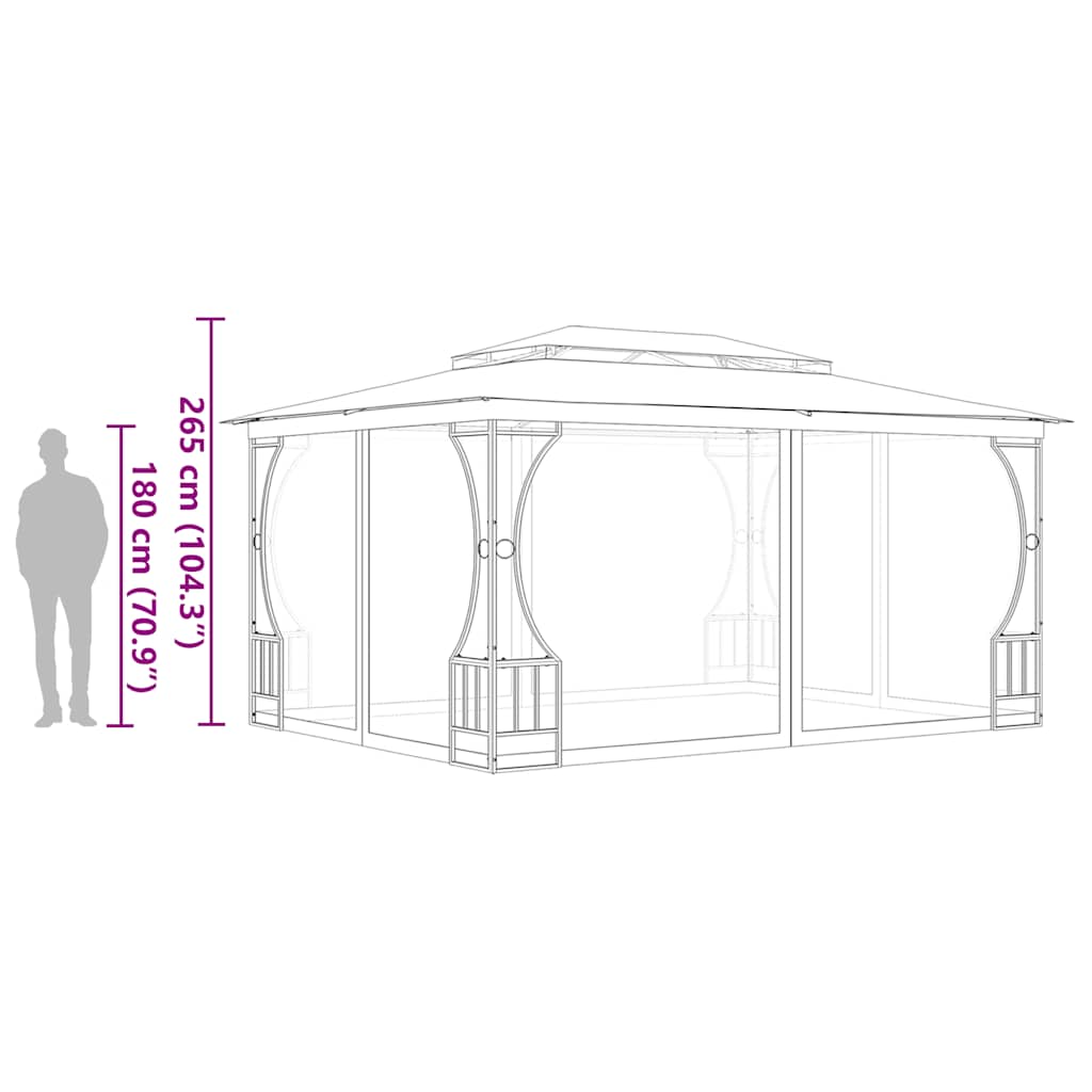 Gazebo con Rete 300x400x265 cm Crema