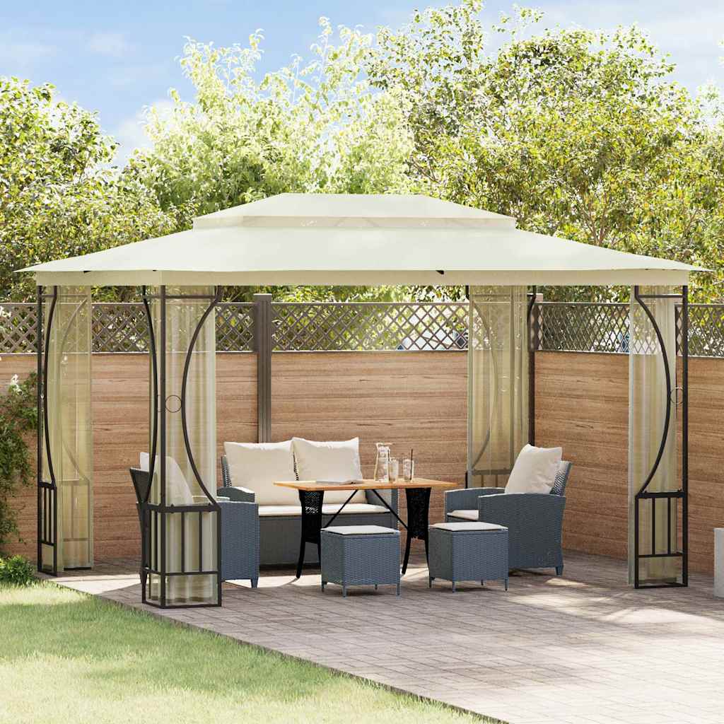 Gazebo con Rete 300x400x265 cm Crema - homemem39