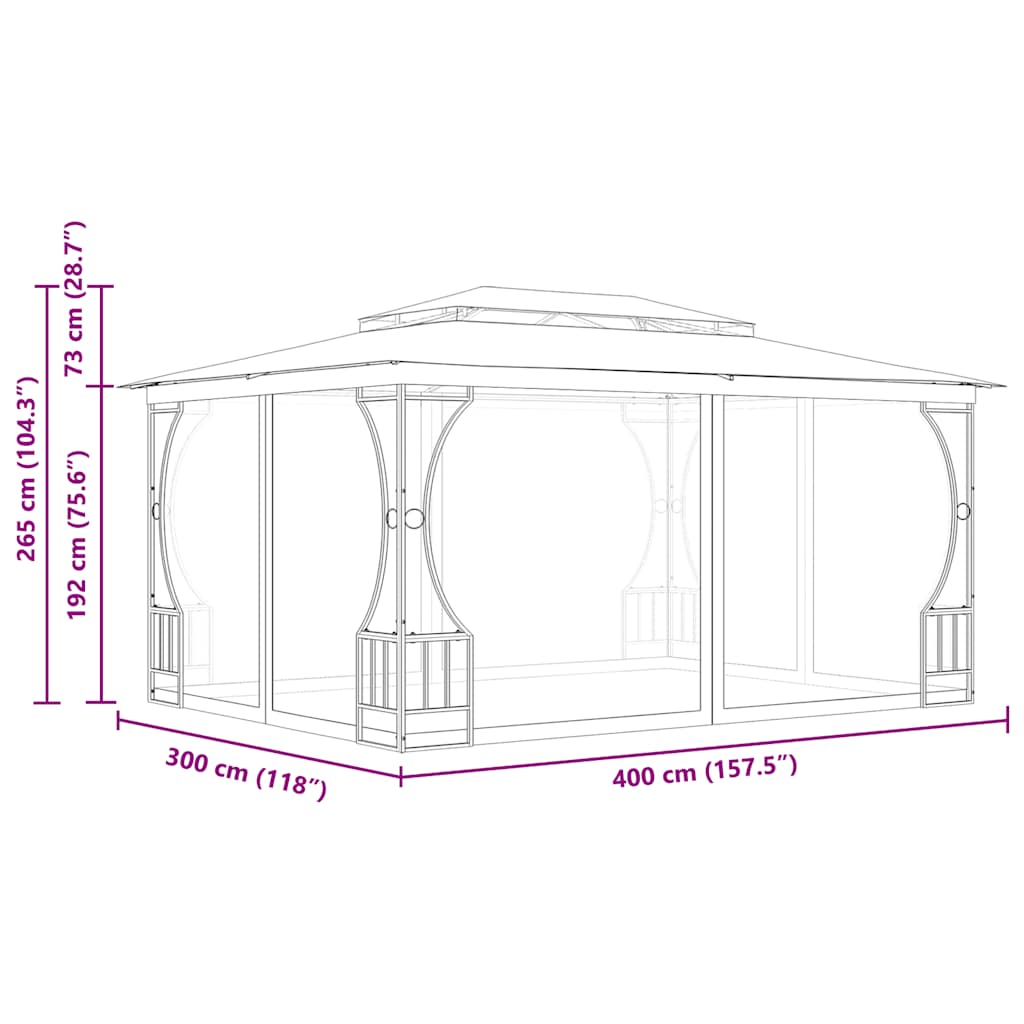 Gazebo con Rete 300x400x265 cm Antracite - homemem39