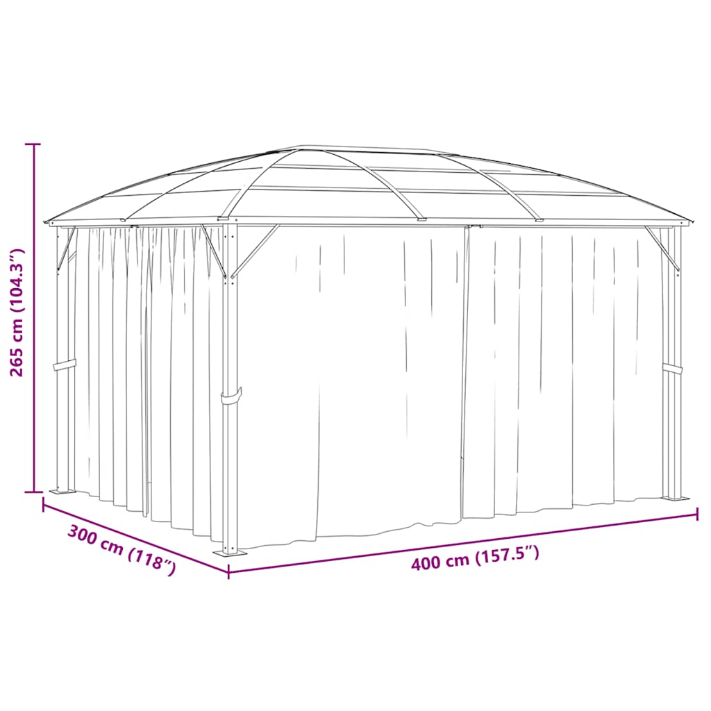 Gazebo con Tende 400x300x265 cm Antracite - homemem39