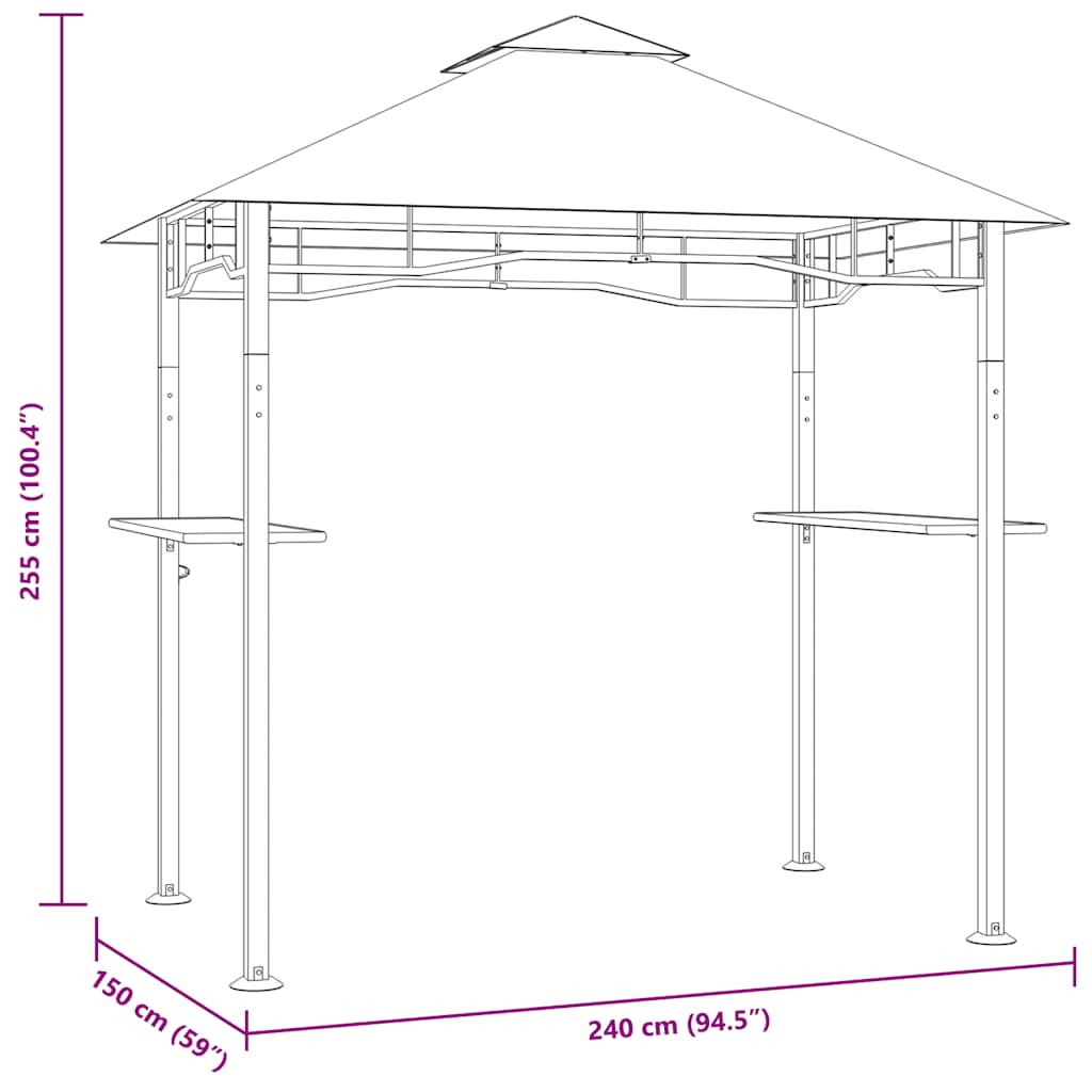 Gazebo per Barbecue 240x150x255 cm Antracite in Acciaio - homemem39
