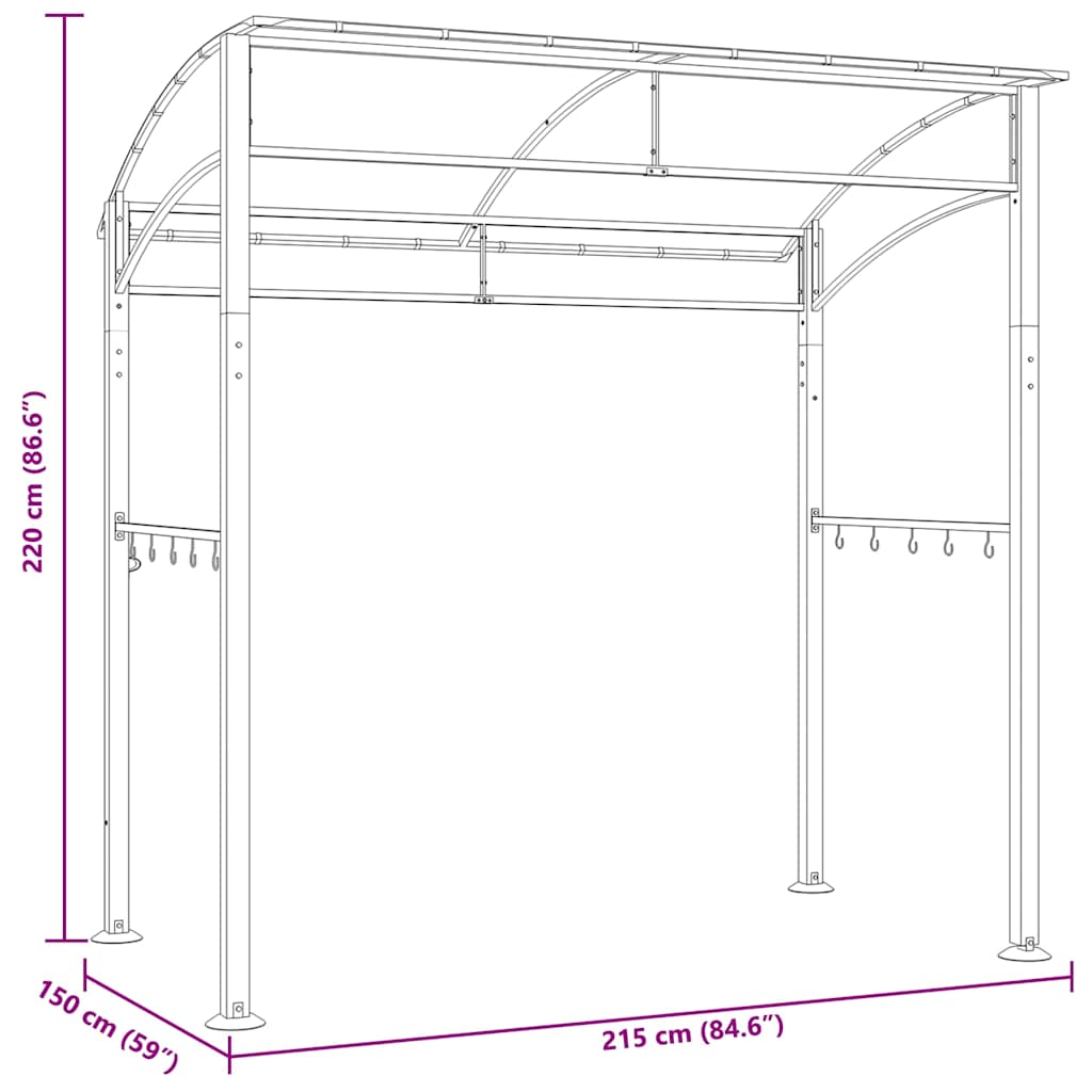 Gazebo per Barbecue 215x150x220 cm Antracite in Acciaio | homemem39