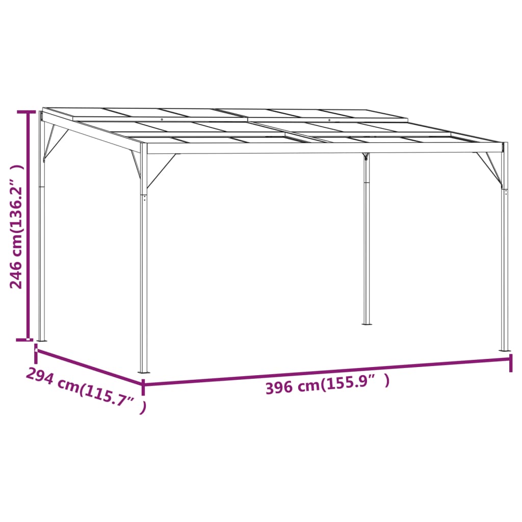 Gazebo con Tetto Antracite 4x3x2,5 m in Alluminio e Acciaio | homemem39