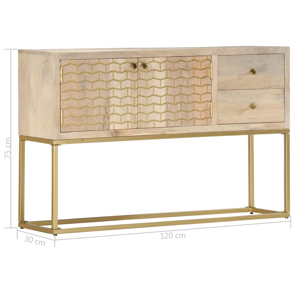 Credenza Oro 120x30x75 cm Legno Massello di Mango