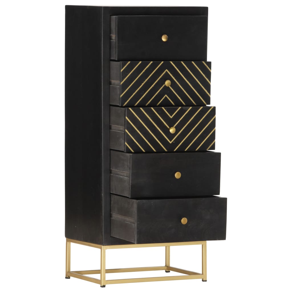 Cassettiera Nero e Oro 45x30x105 cm in Legno Massello di Mango | homemem39