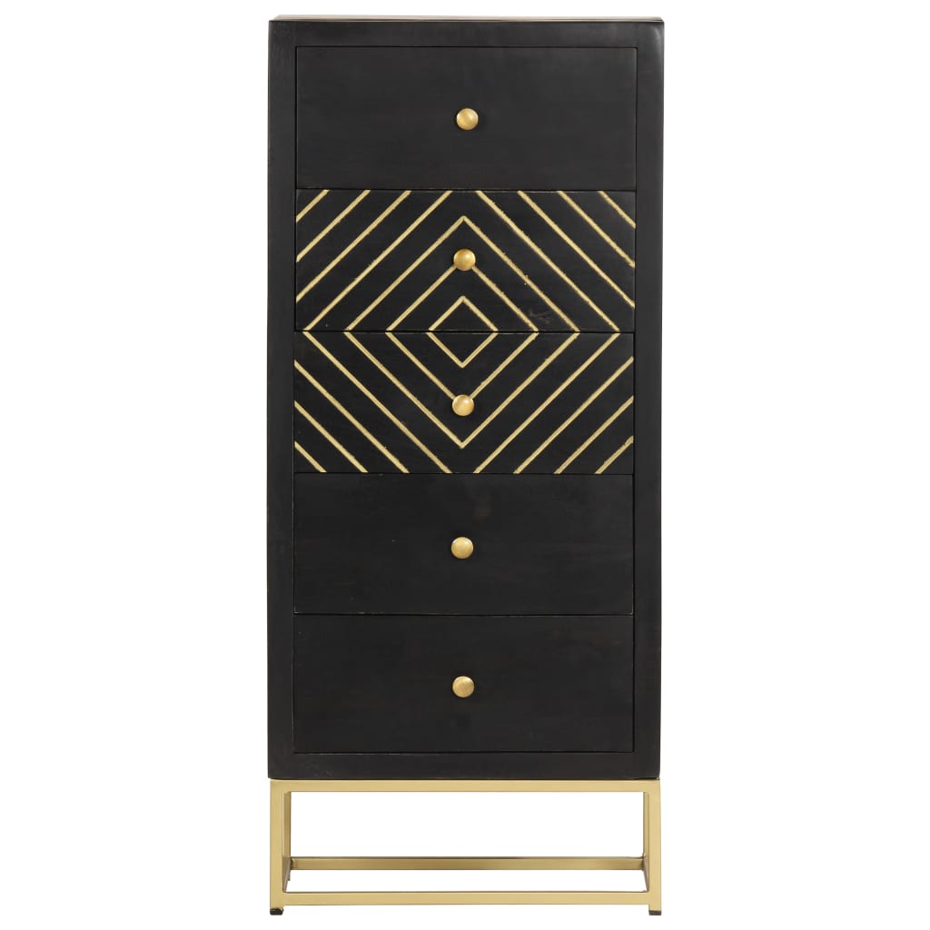 Cassettiera Nero e Oro 45x30x105 cm in Legno Massello di Mango | homemem39