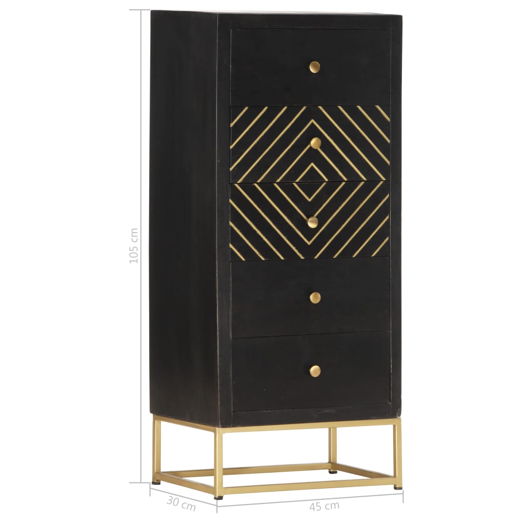 Cassettiera Nero e Oro 45x30x105 cm in Legno Massello di Mango | homemem39
