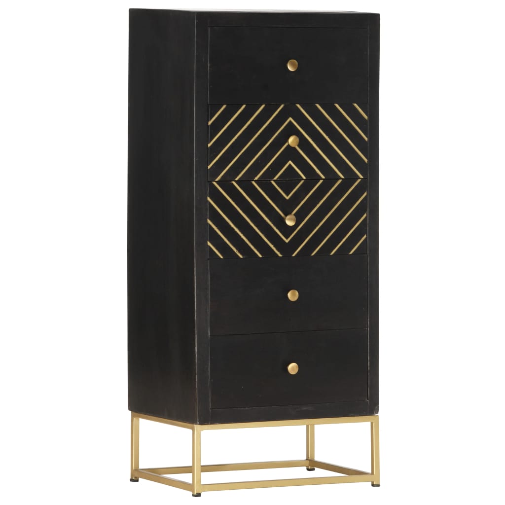 Cassettiera Nero e Oro 45x30x105 cm in Legno Massello di Mango | homemem39