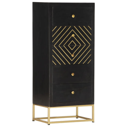 Cassettiera Nero e Oro 45x30x105 cm in Legno Massello di Mango | homemem39
