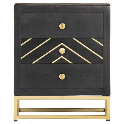 Comodino Nero e Oro 40x30x50 cm in Legno Massello di Mango