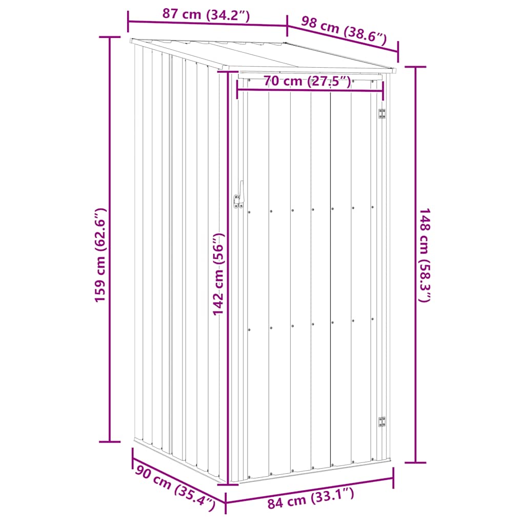Capanno da Giardino Antracite 87x98x159 cm in Acciaio Zincato - homemem39