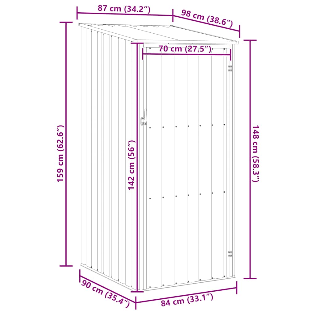 Capanno da Giardino Marrone 87x98x159 cm in Acciaio Zincato
