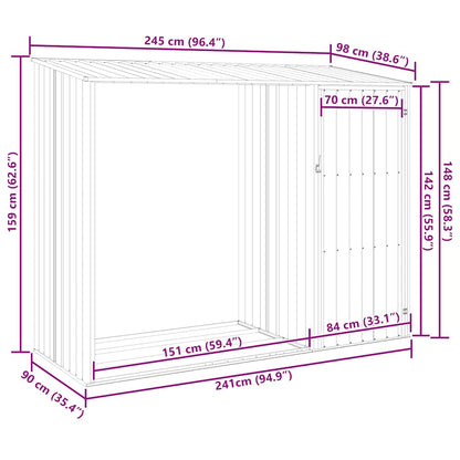 Garden Wood Shed 245x98x159 cm in Galvanized Steel