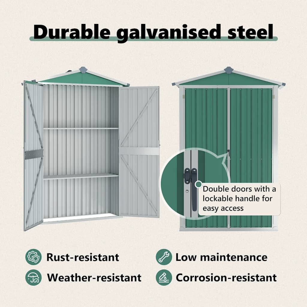 Capanno da Giardino Verde 116x45x175 cm in Acciaio Zincato - homemem39