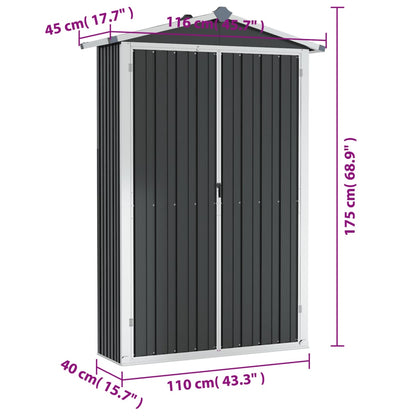 Capanno da Giardino Antracite 116x45x175cm in Acciaio Zincato